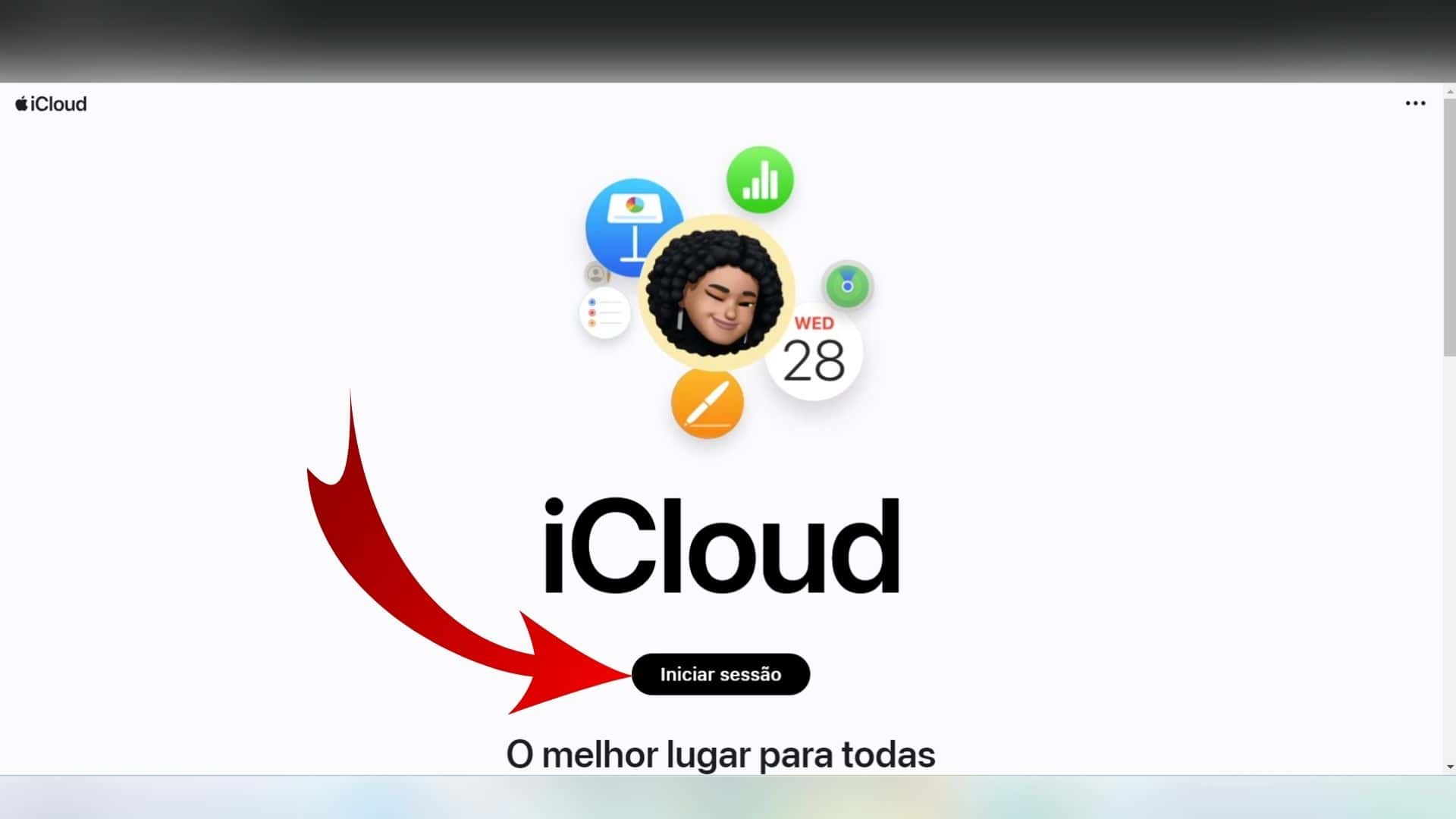 Captura de tela do site do iCloud para login