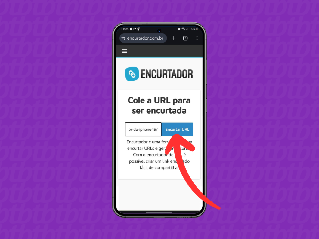 Captura de tela do site Encurtador mostra como encurtar a URL