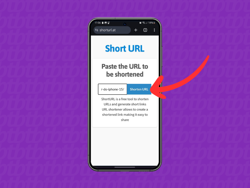 Captura de tela do site ShortURL mostra como encurtar o link