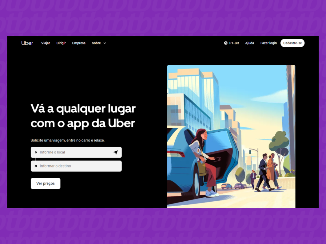 Tela inicial do site do Uber