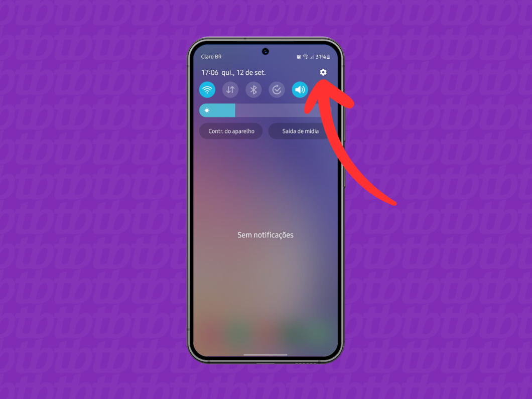 Captura de tela do celular Samsung mostrando como abrir as configurações