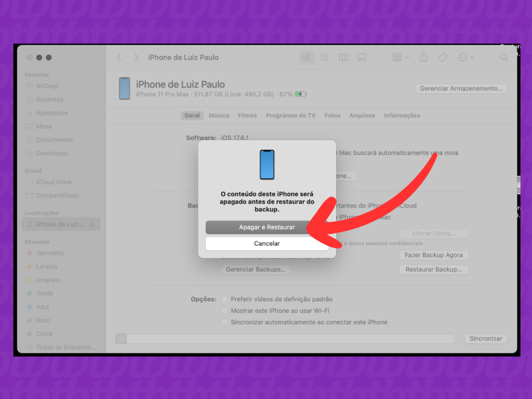 Restaurando o iPhone pelo Finder