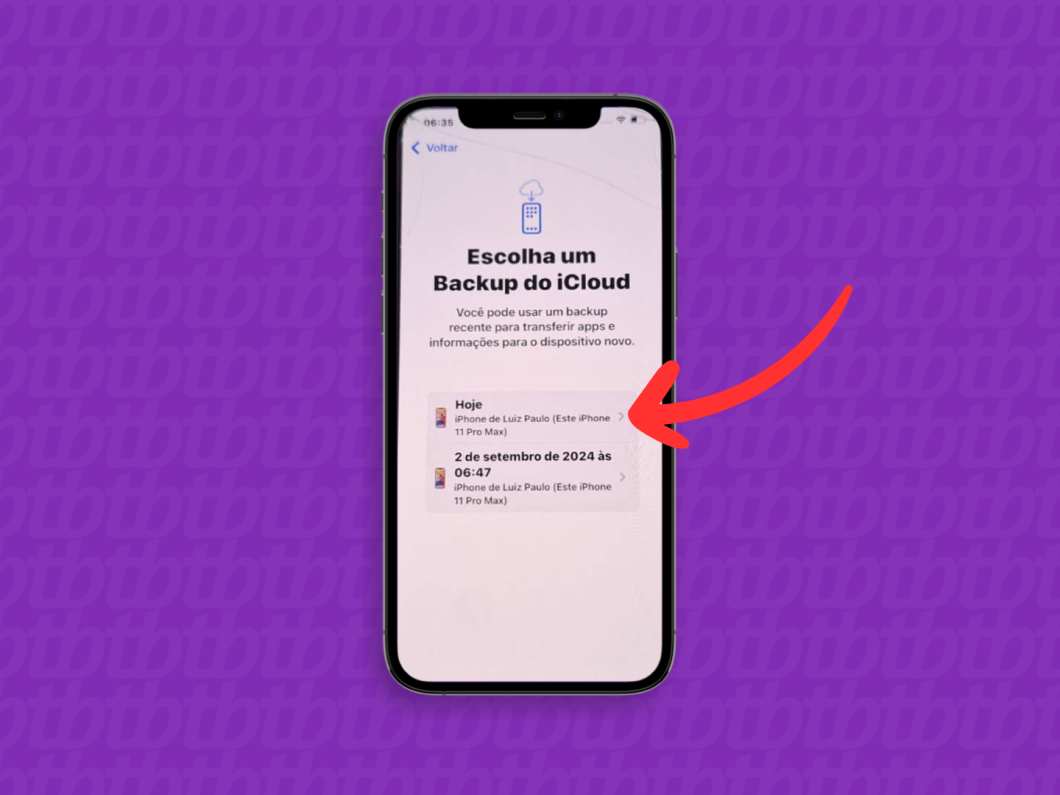 Selecionando o backup no iCloud