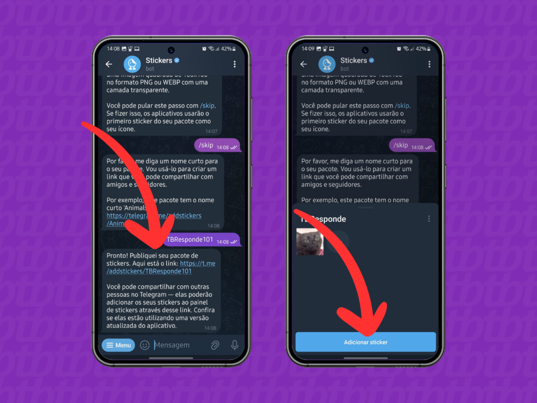 Adicionando o pacote de figurinhas ao Telegram