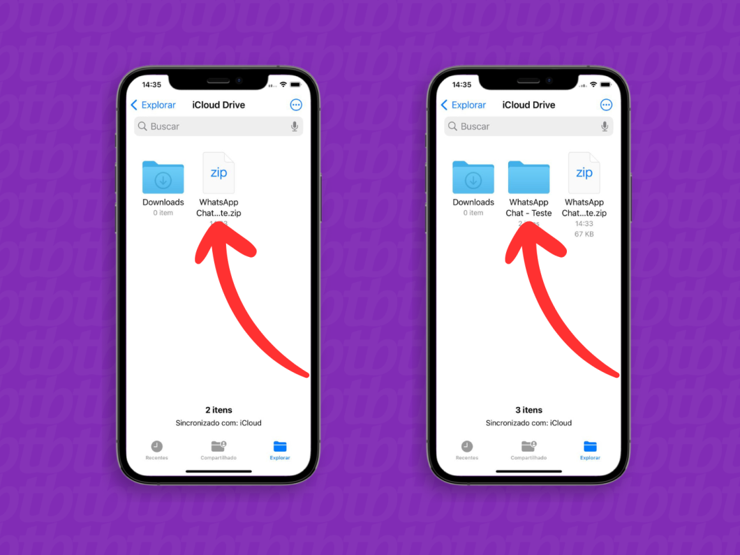 Descompactando a pasta do WhatsApp no iPhone