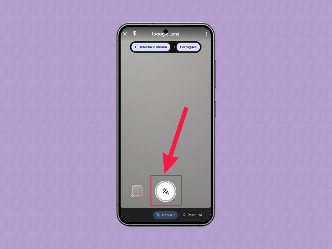 Captura de tela exibindo o modo de tradução de texto do aplicativo Google Lens para celulares Android.