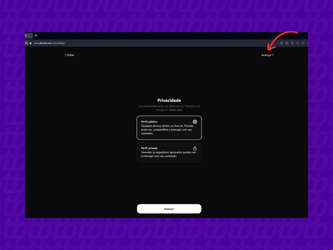Definindo a privacidade da conta do Threads