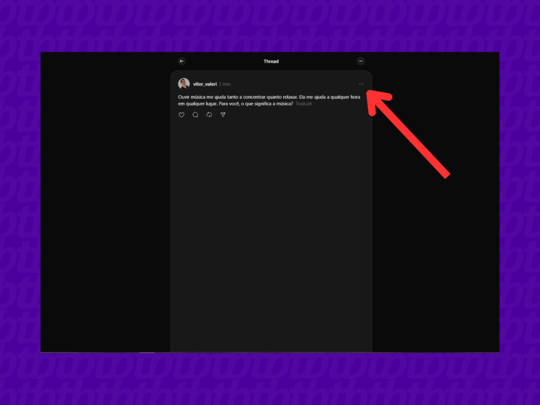 Tela do Threads mostrando o botão de três pontos no PC.