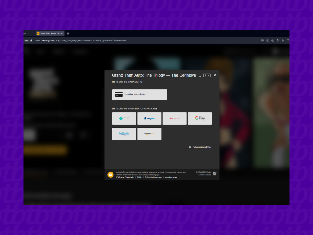 Efetuando o pagamento do GTA Trilogy para PC