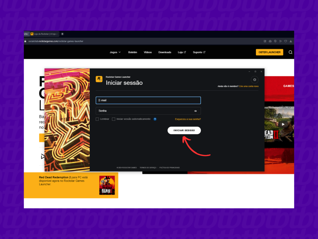 Fazendo login no launcher da Rockstar
