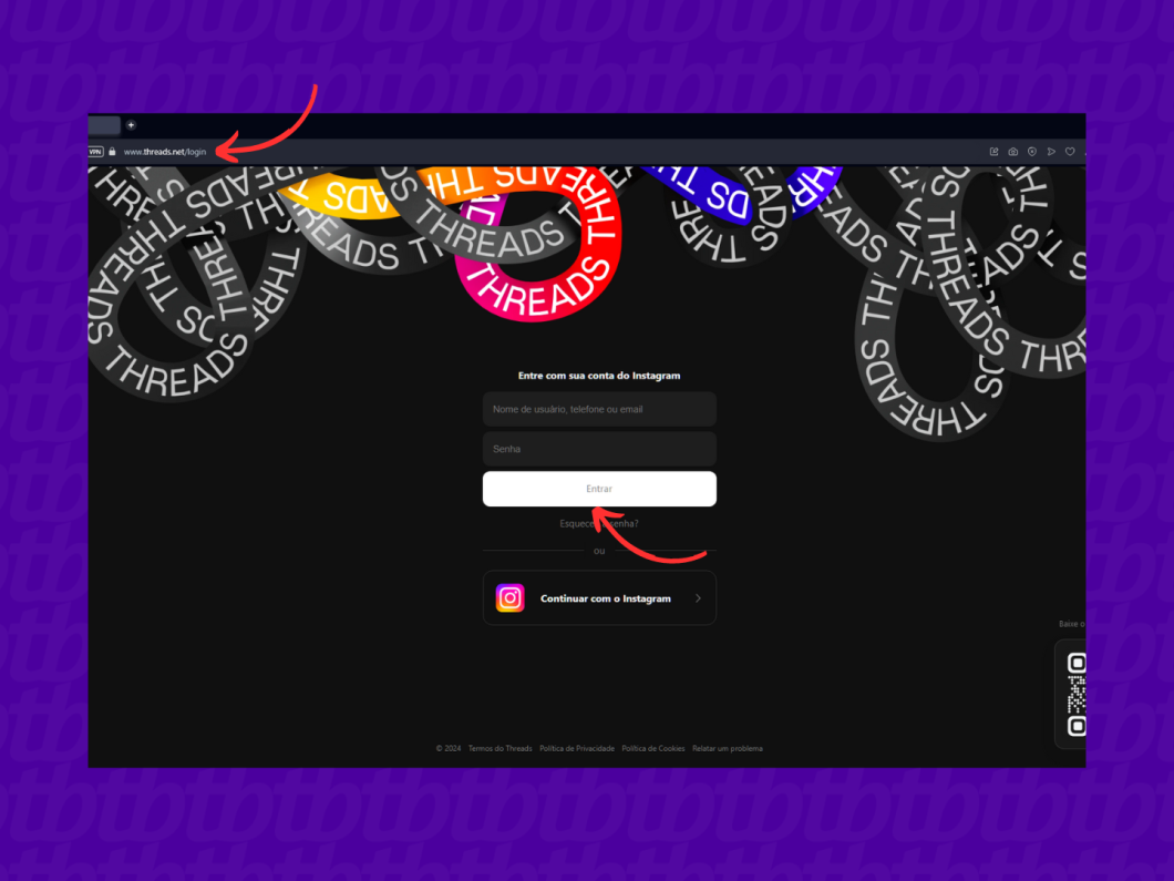 Login no Threads com Instagram pelo PC