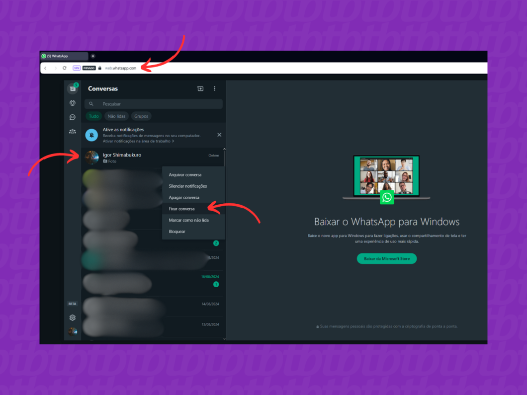 Fixando uma conversa do WhatsApp pelo PC - Passo a passo