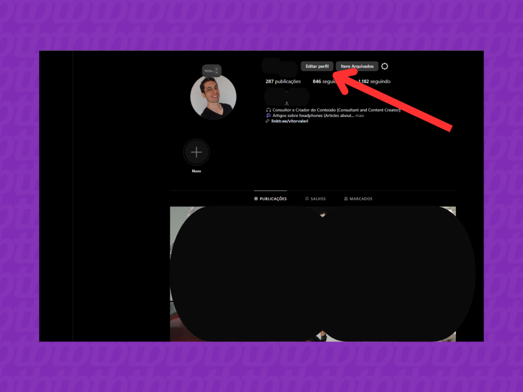 Botão de edição de perfil no Instagram ao ser acessado pelo PC.