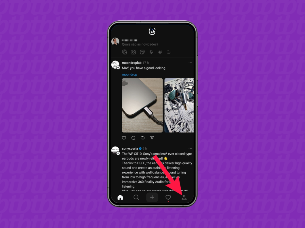 Página de perfil do Threads sendo acessada no celular.
