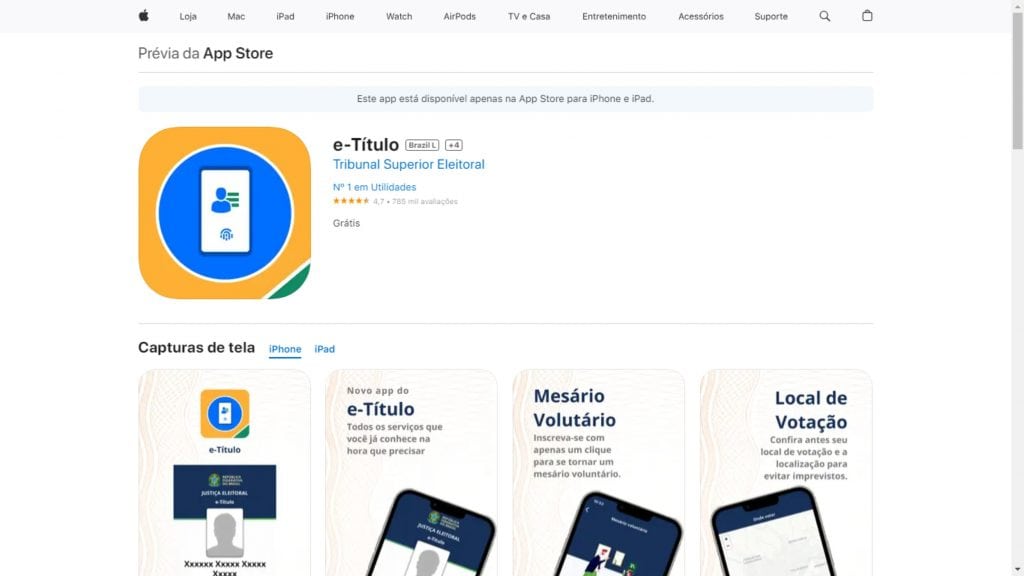 Disponibilidade do e-Título para iOS e Android