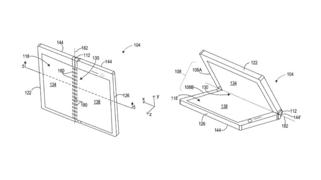 Patente da Microsoft mostrando smartphone que dobra em todas as direções