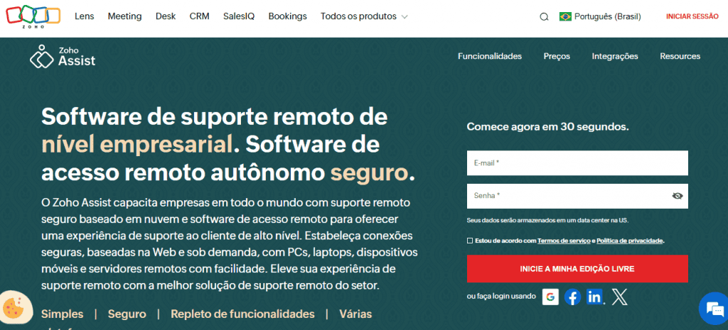 Interface do Zoho Assist mostrando controle remoto