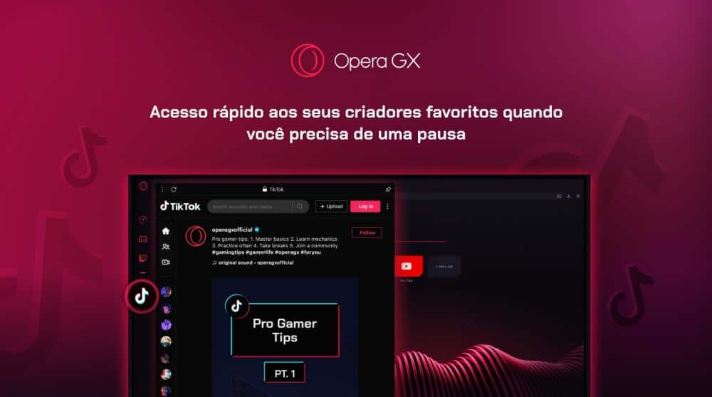 Navegador Opera GX apresentado em um computador