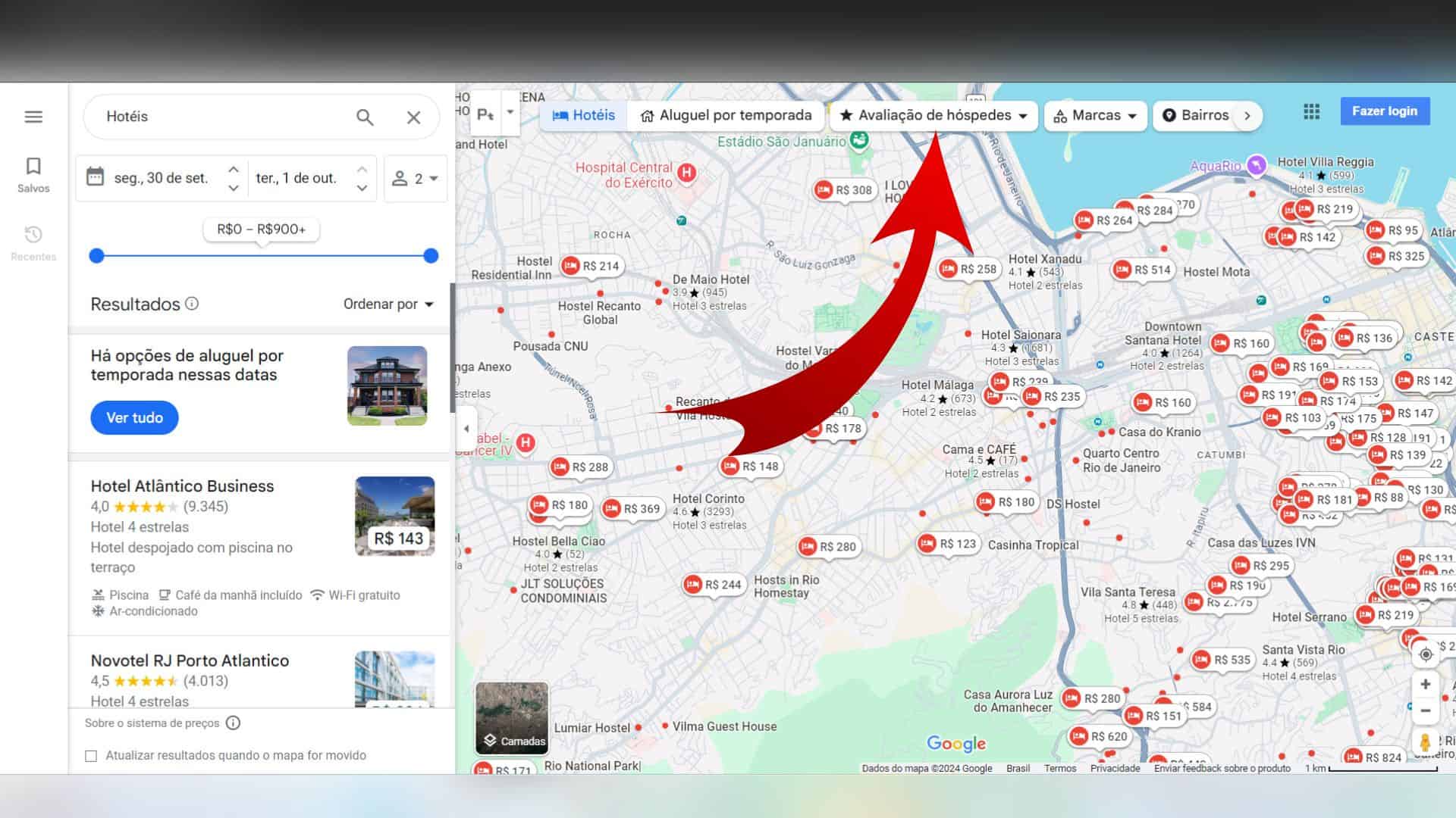 Visualize as melhores avaliações de hotéis no Google