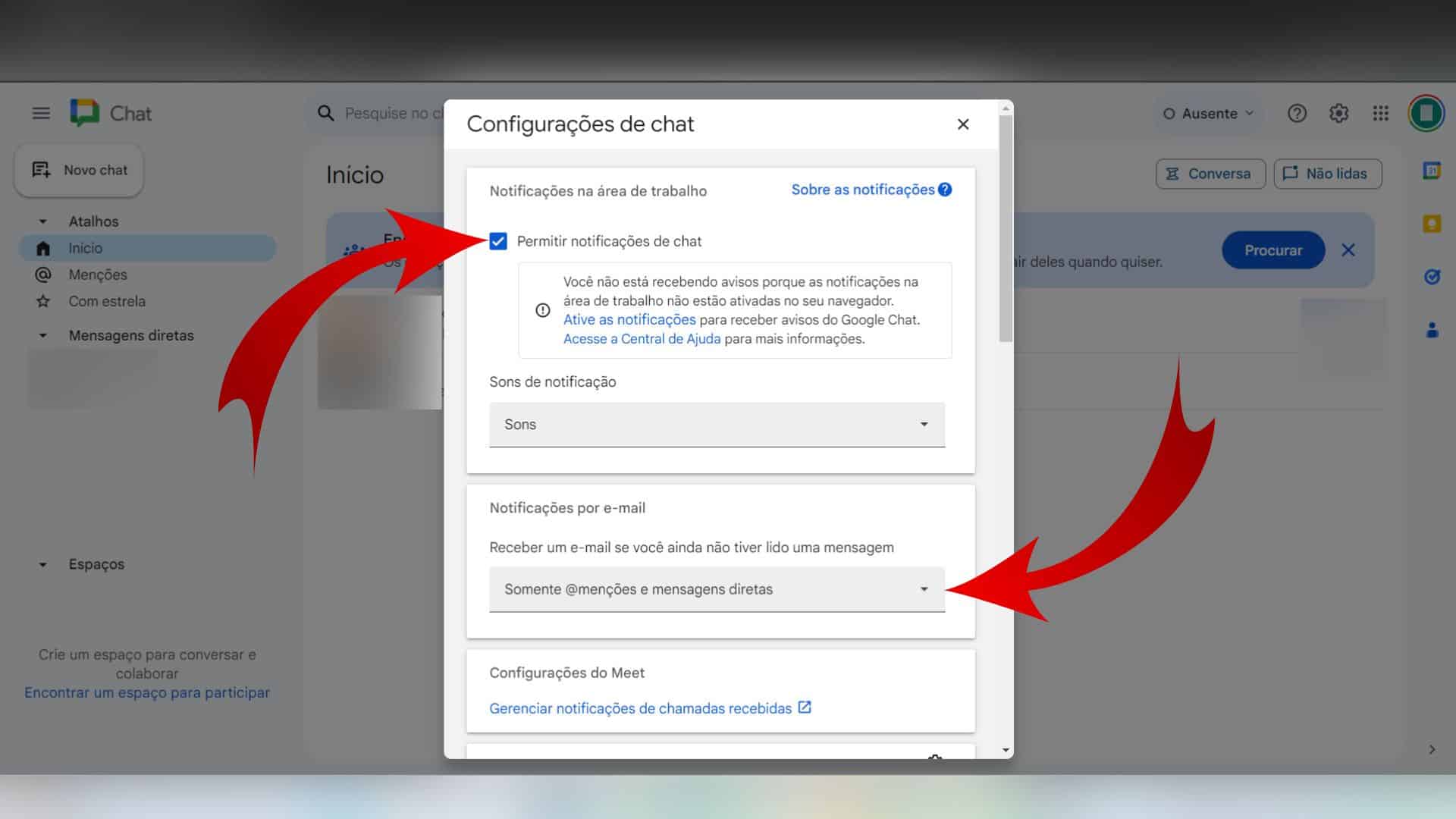 Gerenciar Notificações do Google Chat