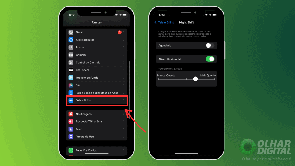 Como ativar o filtro de luz azul no iPhone