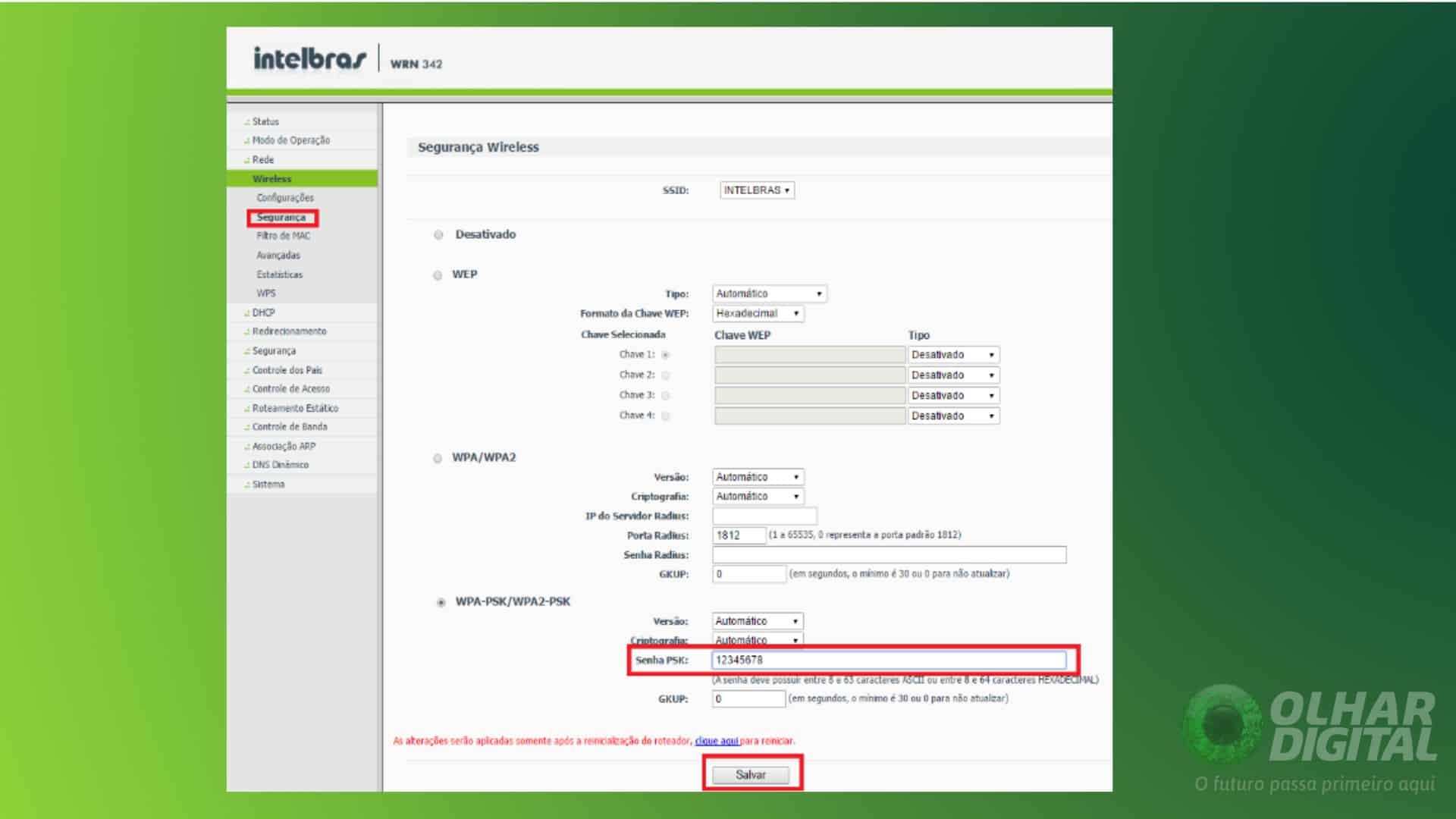 Configurando segurança do roteador