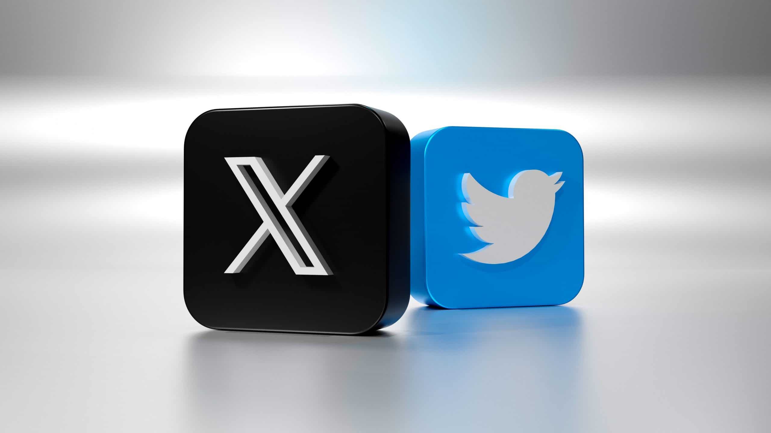 Imagem ilustrativa dos logos do X e do Twitter para tutorial sobre bloquear política na rede