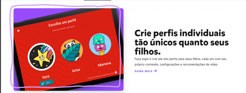 Print de tela do aplicativo YouTube Kids que ajuda no controle parental