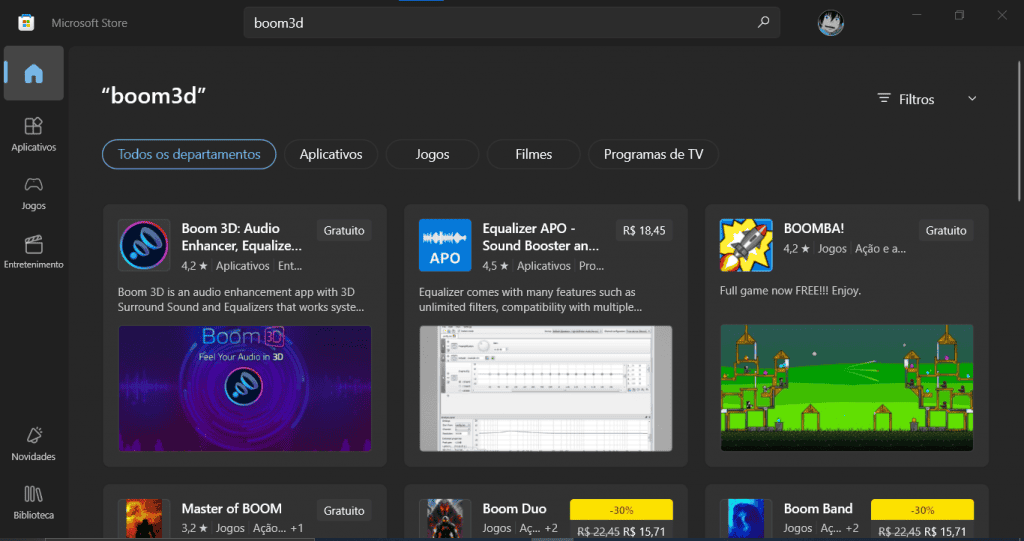 Aplicativos equalizadores disponíveis na Microsoft Store