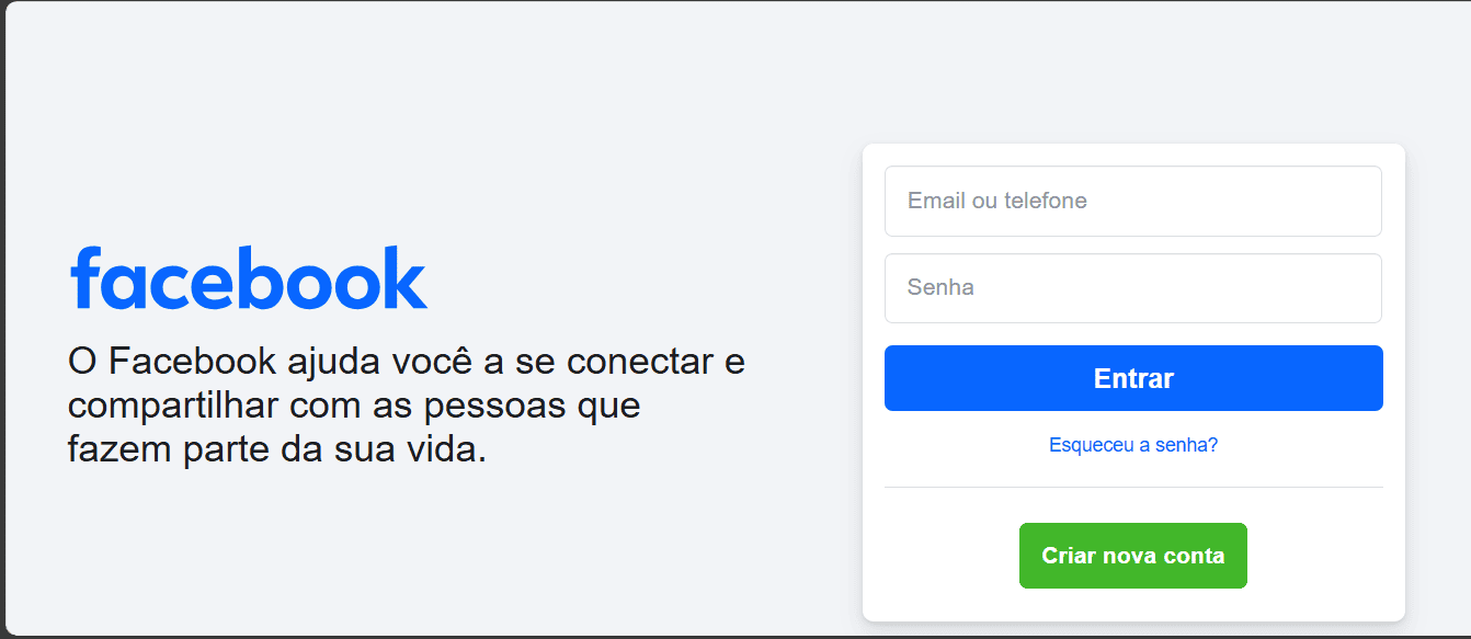 Página de login do Facebook