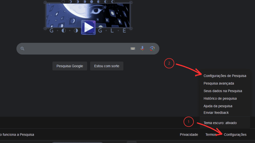 Configurações de pesquisa no Google
