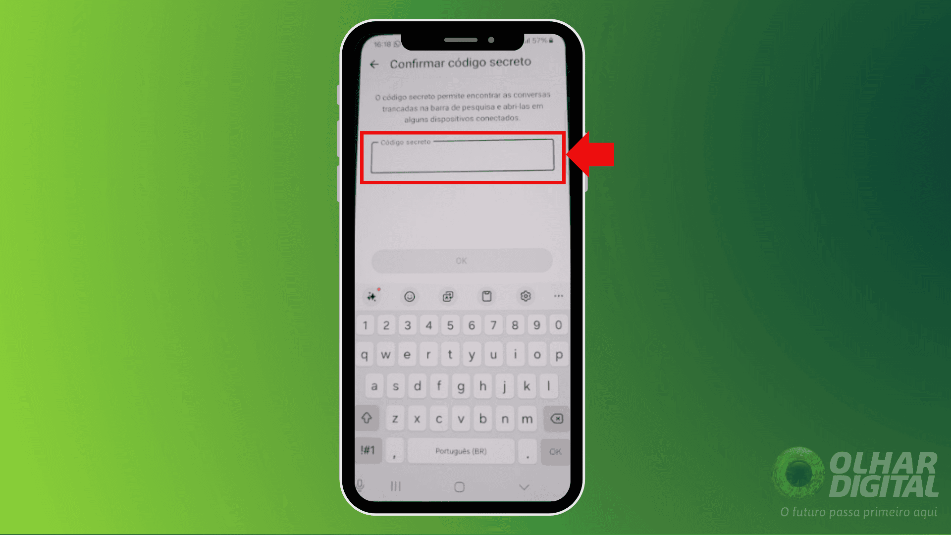 Inserir código secreto no WhatsApp