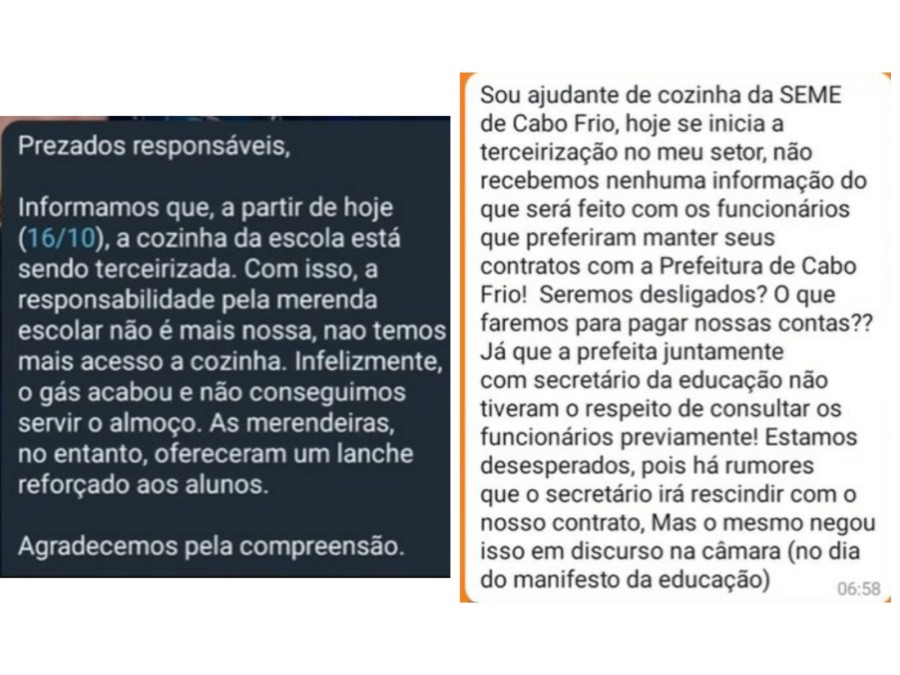 Primeiro dia de terceirização nas escolas municipais de Cabo Frio gera denúncias e falta de almoço em escola infantil — RC24H