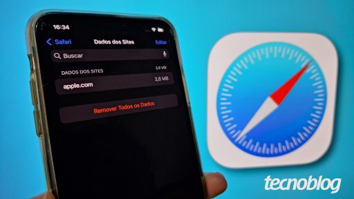 Uma celular exibe a tela de configurações do iPhone com o botão "Remover todos os dados"