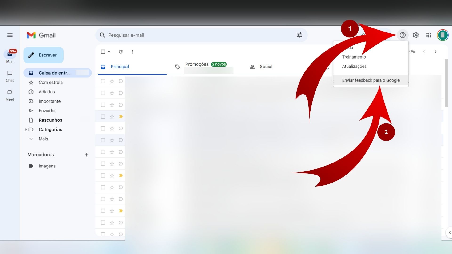 Como enviar feedback ao Gmail