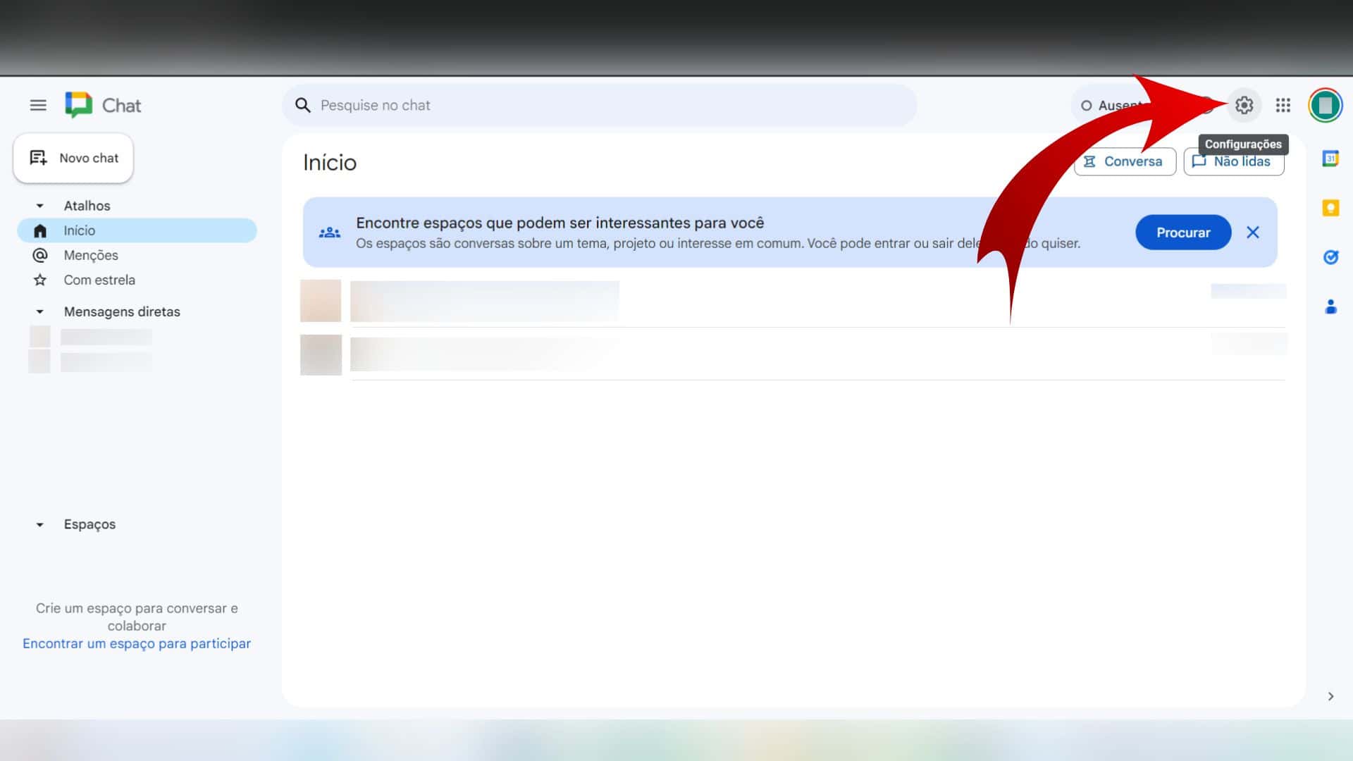 Configurações do Google Chat