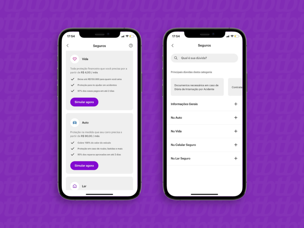 Área de seguros no app do Nubank