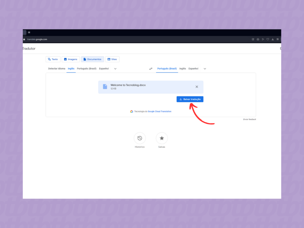 Baixando o arquivo traduzido com o Google Tradutor