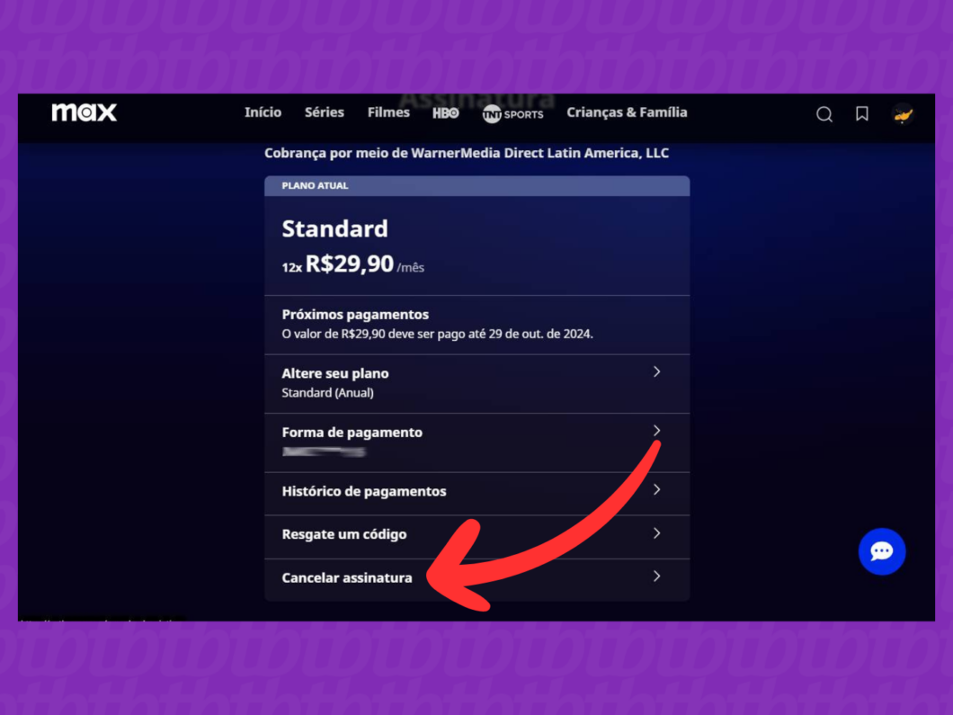 Como acessar a opção de cancelamento da assinatura