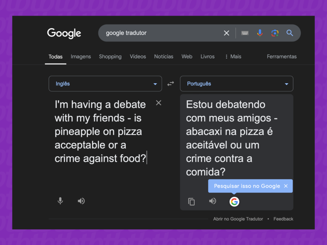 Captura de tela do Google mostrando como colar o texto copiado da imagem