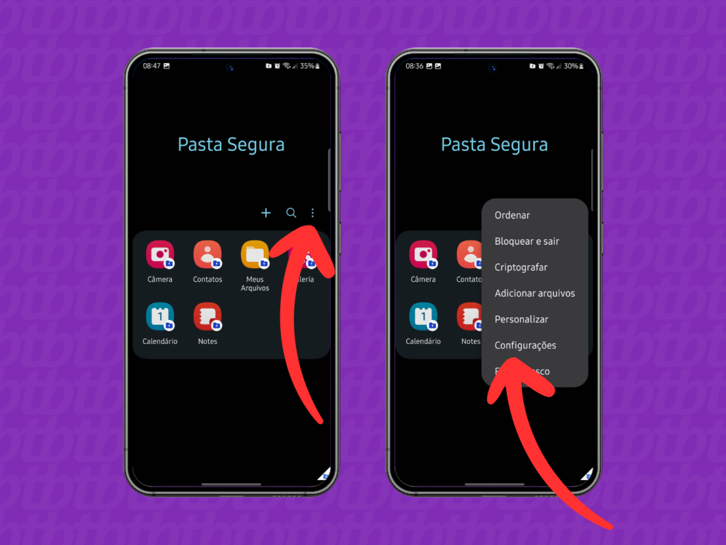 Abrindo as configurações da Pasta Segura