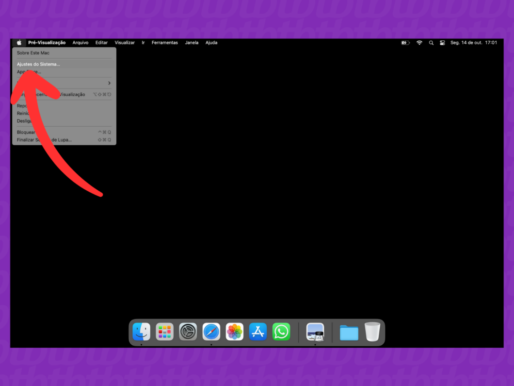 Captura de tela do macOS mostra como abrir o menu Ajustes do Sistema