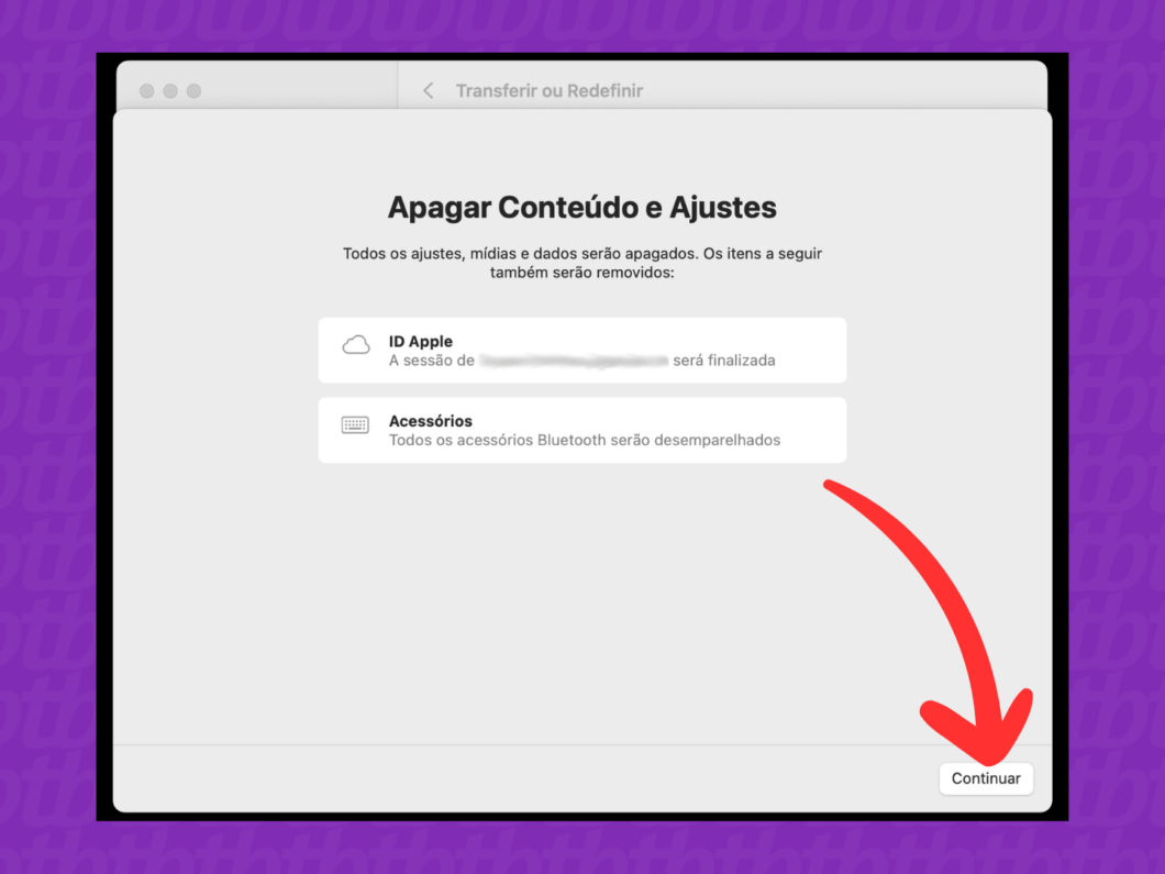 Captura de tela do macOS mostra como revisar o conteúdo que será removido com a formatação