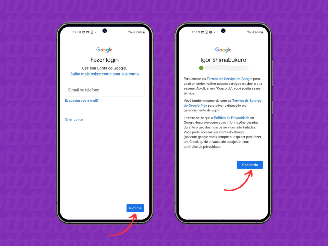 Confirmando a Conta Google a ser inserida no Android