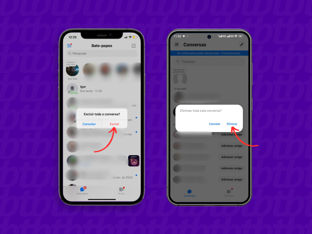 Confirmando a exclusão da conversa do Messenger