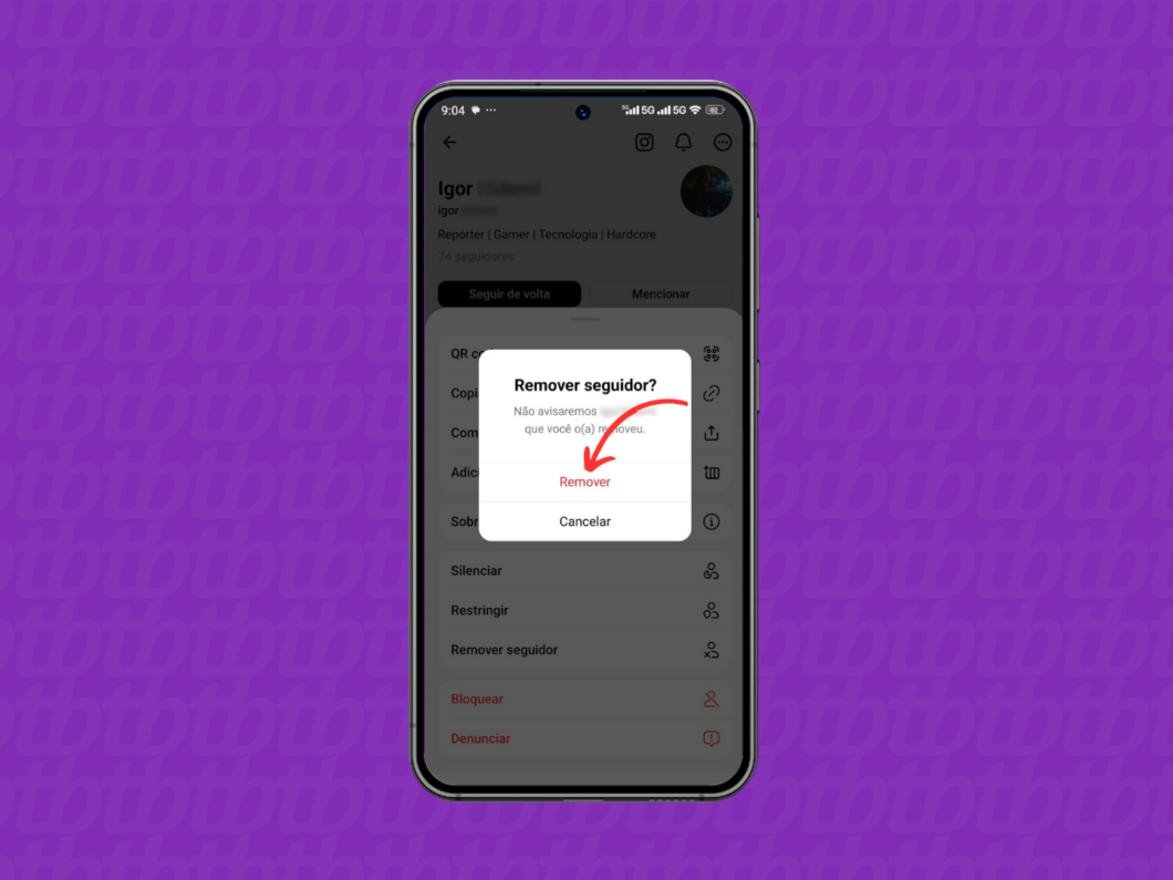 Confirmando a remoção de seu seguidor no Threads