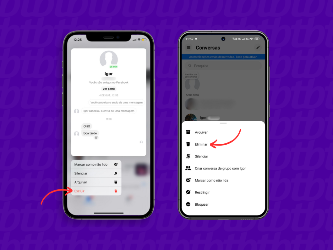 Deletando a conversa do Messenger pelo celular