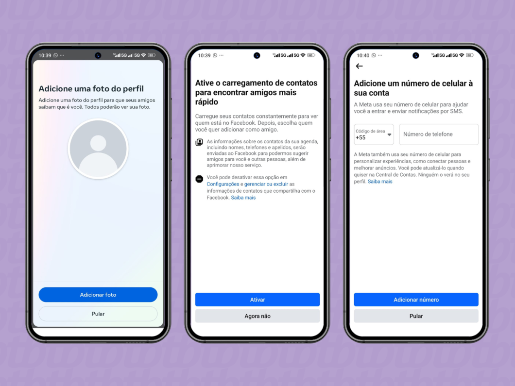 Finalizando a criação da conta do Facebook pelo celular