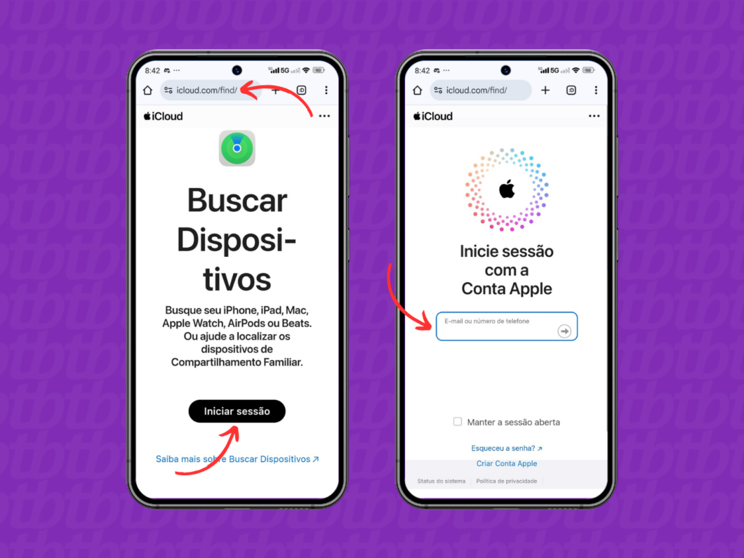 Localizando o seu iPhone com a página Buscar Dispositivos da Apple