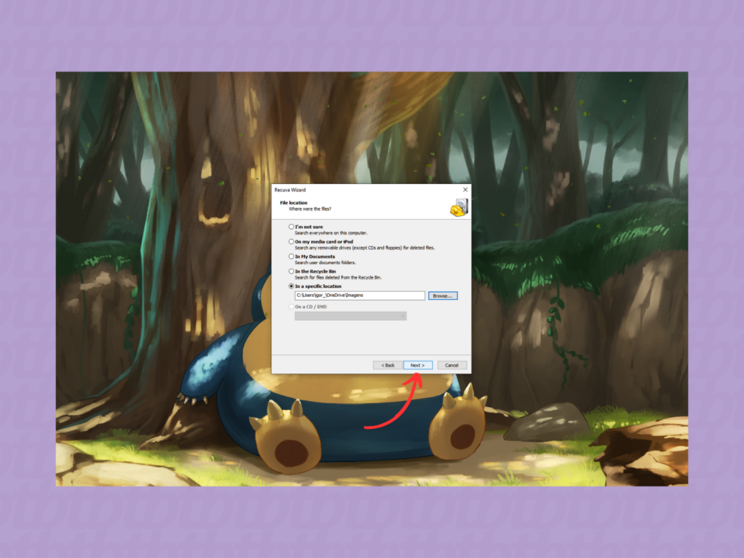 Selecionando o diretório a ser analisado pelo Recuva